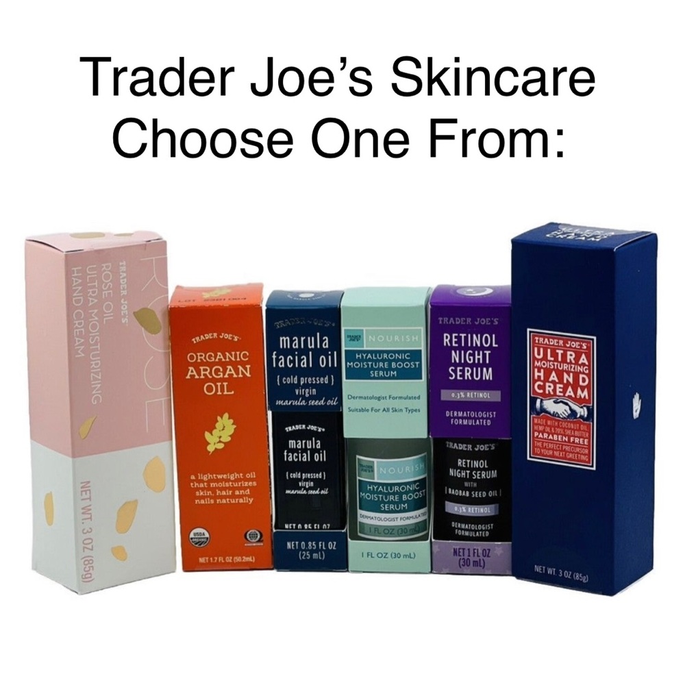 Trader Joe’s Skincare 100% Argan Oil Marula Oil Retinol Serum Hyaluronic Serum..